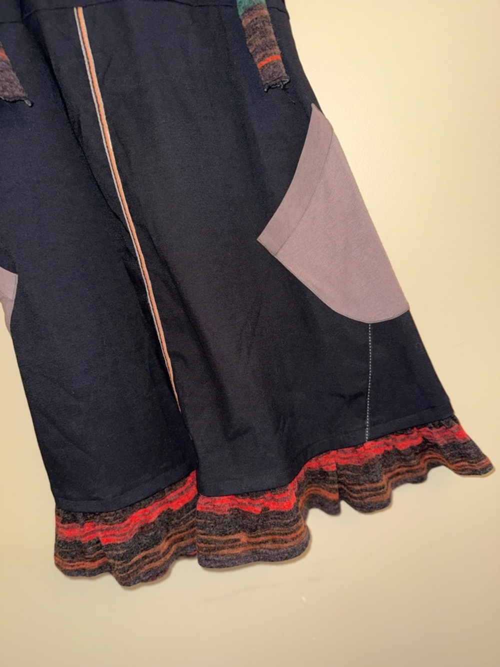 Mia Soana Black Sleeveless Tunic Dress Sz 40 Art To Wear Cow Neck Patchwork Euro - Picture 3 of 9